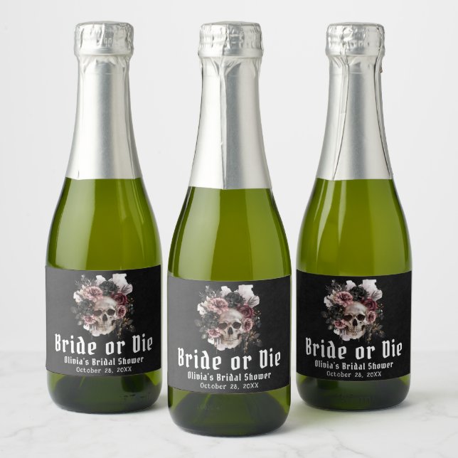 Étiquettes Pour Bouteilles De Vin Mousseux Halloween Floral Skull Bride ou Fête des mariées d (Bouteilles)