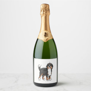 Étiquettes Pour Bouteilles De Vin Mousseux Happy Bernese Mountain Dog - Comic - Chiens - Cart
