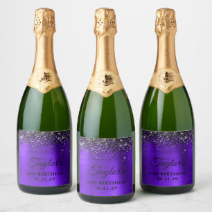 Étiquettes Pour Bouteilles De Vin Mousseux Haut Bordure Pailleté Noir Anniversaire 21 Ans Feu