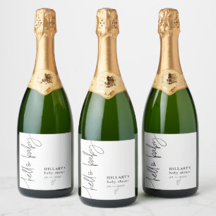 Étiquettes Pour Bouteilles De Vin Mousseux Hello Baby Elegant Baby shower de calligraphie
