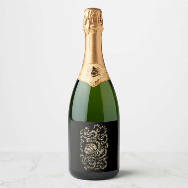 Étiquettes Pour Bouteilles De Vin Mousseux Henri la pieuvre joyeuse (sépia) (Devant)
