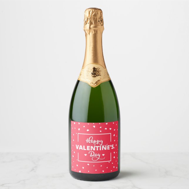 Étiquettes Pour Bouteilles De Vin Mousseux Heureuse Sainte-Valentin des Coeurs Blancs (Devant)