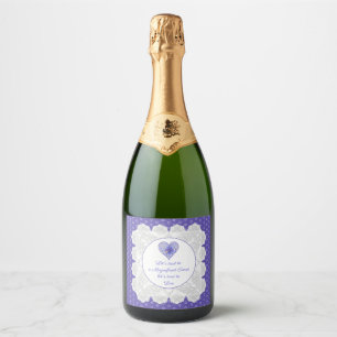 Étiquettes Pour Bouteilles De Vin Mousseux Hibiscus & dentelle BLEU