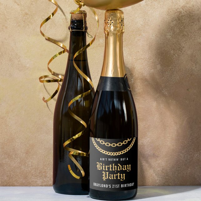 Étiquettes Pour Bouteilles De Vin Mousseux Hip hop Gold Cubain Lien Chaîne Anniversaire (Créateur téléchargé)