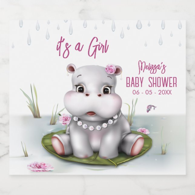 Étiquettes Pour Bouteilles De Vin Mousseux Hippo River Adventure Girl Baby shower (Étiquettes simples)