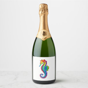 Étiquettes Pour Bouteilles De Vin Mousseux Hippocampe polygonal arc-en-ciel