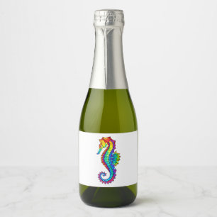 Étiquettes Pour Bouteilles De Vin Mousseux Hippocampe polygonal arc-en-ciel