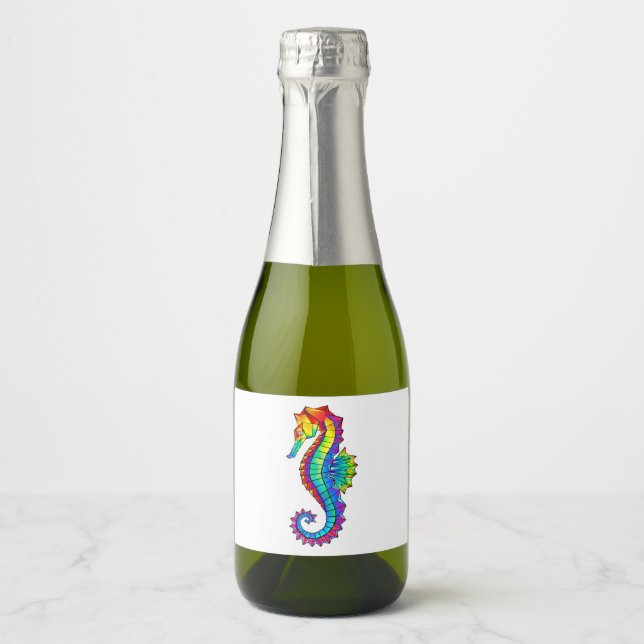 Étiquettes Pour Bouteilles De Vin Mousseux Hippocampe polygonal arc-en-ciel (Devant)
