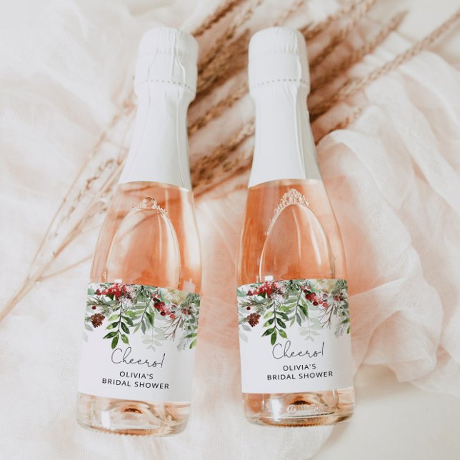 Étiquettes Pour Bouteilles De Vin Mousseux Hiver à feuillage persistant nuptiale douche Spark (Créateur téléchargé)