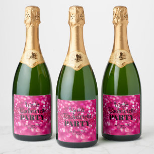 Étiquettes Pour Bouteilles De Vin Mousseux Hot Parties scintillant rose moderne Glam Bachelor