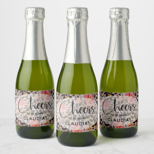 Étiquettes Pour Bouteilles De Vin Mousseux Imprimé animalier léopard floral tropical rose min