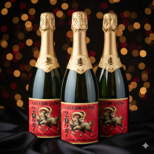 Étiquettes Pour Bouteilles De Vin Mousseux Incroyable année chinoise de la Chèvre de Feu en O