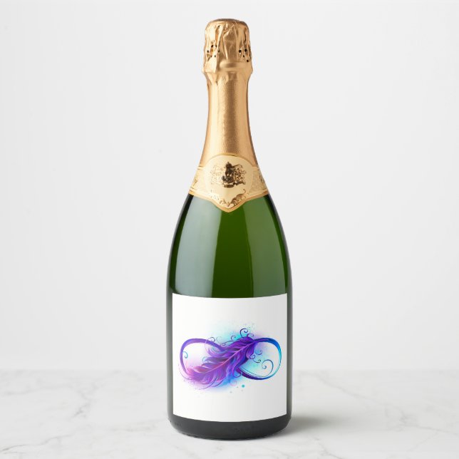 Étiquettes Pour Bouteilles De Vin Mousseux Infinity with purple feather (Devant)