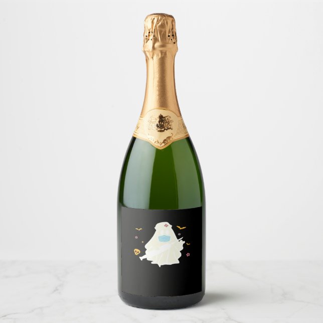 Étiquettes Pour Bouteilles De Vin Mousseux Infirmière éffrayante Praticien Cute Halloween Sur (Devant)