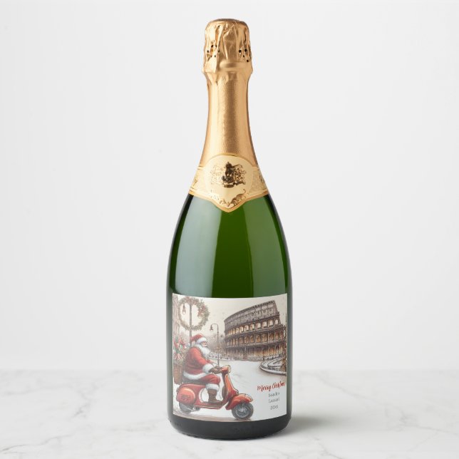 Étiquettes Pour Bouteilles De Vin Mousseux Italie Rome Aquarelle de Noël (Devant)