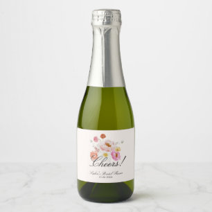 Étiquettes Pour Bouteilles De Vin Mousseux Jardin de fleurs colorées pour la fête de mariage