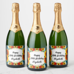 Étiquettes Pour Bouteilles De Vin Mousseux Jardin été Floral géométrique