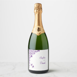 Étiquettes Pour Bouteilles De Vin Mousseux Jardin secret violet Mariage Lovebirds Floral