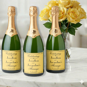 Étiquettes Pour Bouteilles De Vin Mousseux Jaune Chaud Mariage Simple Élégant  Écriture Noir
