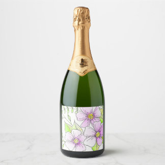 Étiquettes Pour Bouteilles De Vin Mousseux Jolies Fleurs Aquarelles Violettes