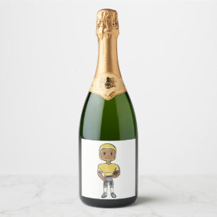Étiquettes Pour Bouteilles De Vin Mousseux joueur de football vintage rétro noir jaune simple