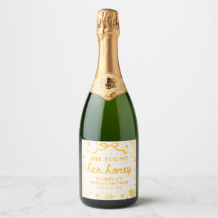 Étiquettes Pour Bouteilles De Vin Mousseux Jour de Fête de Mariage à carreaux jaunes Elle a t
