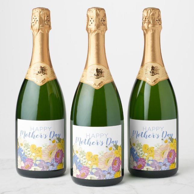 Étiquettes Pour Bouteilles De Vin Mousseux Joyeuse Fête des mères florales (Bouteilles)