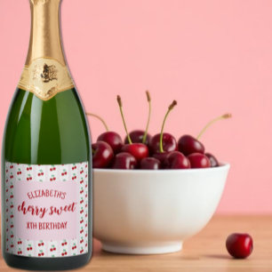 Étiquettes Pour Bouteilles De Vin Mousseux Joyeux Anniversaire Cerise Douce
