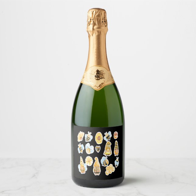 Étiquettes Pour Bouteilles De Vin Mousseux joyeux bee gnome stiker (Devant)