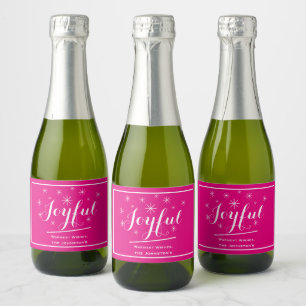 Étiquettes Pour Bouteilles De Vin Mousseux Joyeux cadeau de vacances Nom de script Hot rose M