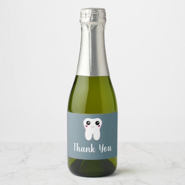 Étiquettes Pour Bouteilles De Vin Mousseux Joyeux Merci dentaire souriant dents (Devant)