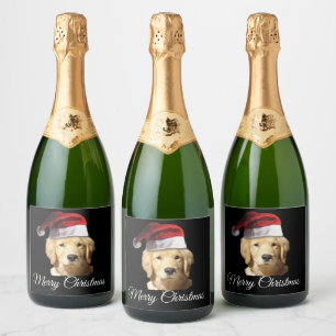 Étiquettes Pour Bouteilles De Vin Mousseux Joyeux Noël Golden Retriever