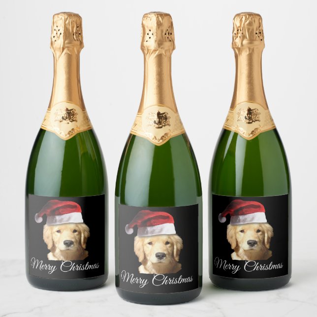 Étiquettes Pour Bouteilles De Vin Mousseux Joyeux Noël Golden Retriever (Bouteilles)