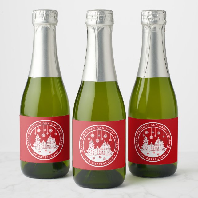 Étiquettes Pour Bouteilles De Vin Mousseux Joyeux Noël Joyeux Vacances Hiver Personnalisé (Bouteilles)
