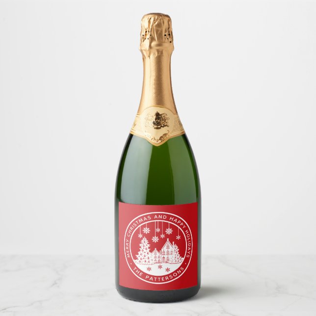 Étiquettes Pour Bouteilles De Vin Mousseux Joyeux Noël Joyeux Vacances Hiver Personnalisé (Devant)