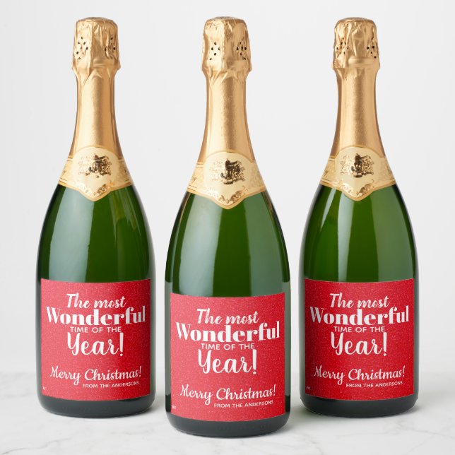 Étiquettes Pour Bouteilles De Vin Mousseux Joyeux Noël Parties scintillant rouge étincelante  (Bouteilles)