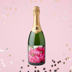 Étiquettes Pour Bouteilles De Vin Mousseux Joyeux Nouvel An Rose Poinsettias Floral