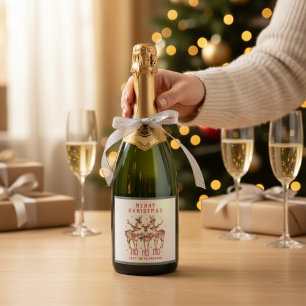 Étiquettes Pour Bouteilles De Vin Mousseux Joyeux rennes de Noël Nom personnalisé