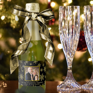 Étiquettes Pour Bouteilles De Vin Mousseux Joyeux Snowflakes Gold avec Mini photo de vacances