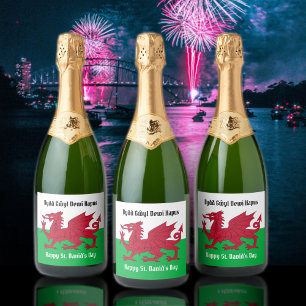 Étiquettes Pour Bouteilles De Vin Mousseux Joyeux St. David's Day Red Dragon Gallois Drapeau