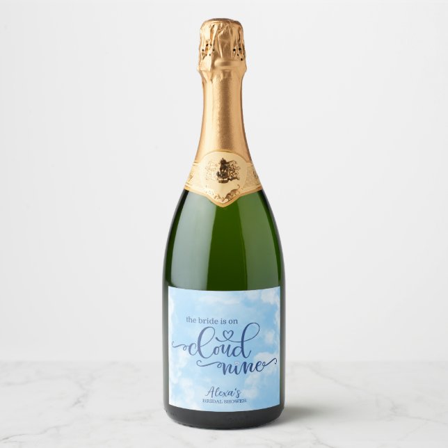 Étiquettes Pour Bouteilles De Vin Mousseux La mariée est sur Cloud 9 (Devant)