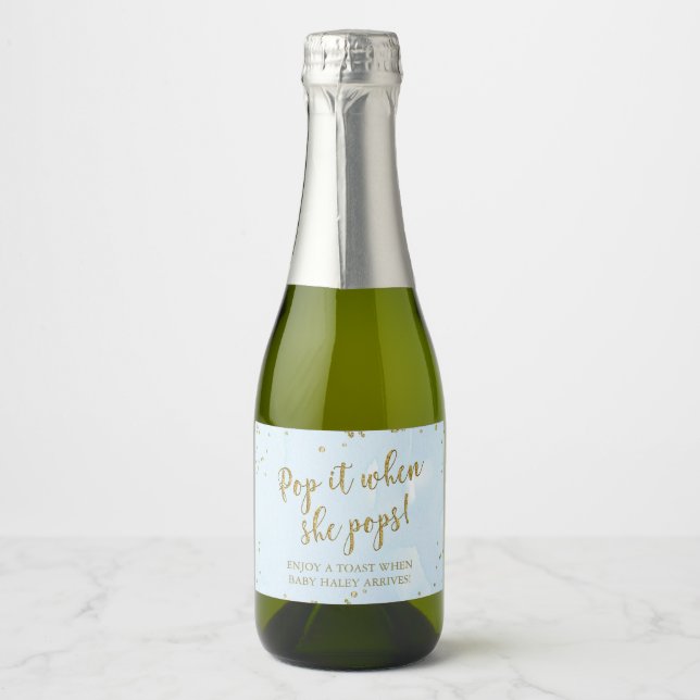 Étiquettes Pour Bouteilles De Vin Mousseux Laver Bleu Pop It When She Pops Boy Baby shower (Devant)