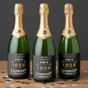 Étiquettes Pour Bouteilles De Vin Mousseux Légende 70e anniversaire Ajoutez votre nom 1956 Vi