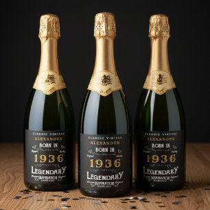 Étiquettes Pour Bouteilles De Vin Mousseux Légende 90e anniversaire Ajoutez votre nom 1936 Vi