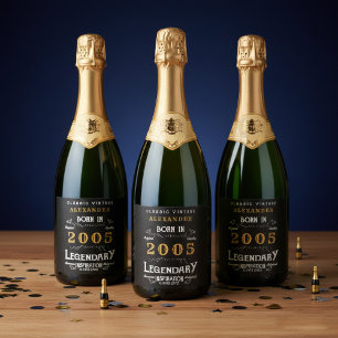Étiquettes Pour Bouteilles De Vin Mousseux Légende d'anniversaire 21 ans Ajoutez votre nom 20