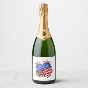 Étiquettes Pour Bouteilles De Vin Mousseux Leopard American Flag Heart 4 juillet USA