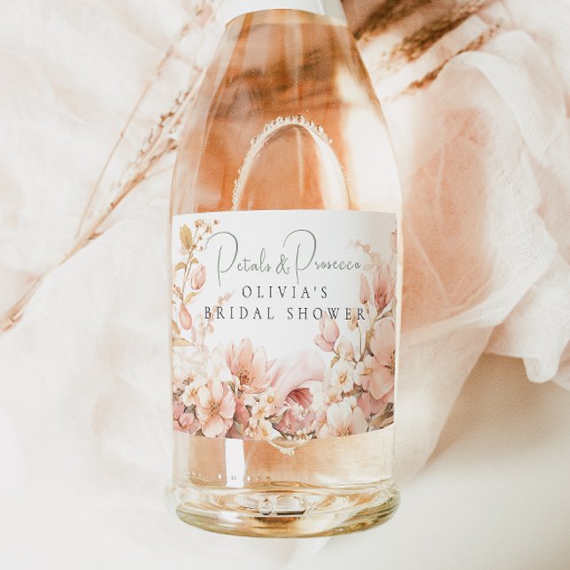 Étiquettes Pour Bouteilles De Vin Mousseux Les pétales et le Prosecco (Créateur téléchargé)