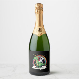 Étiquettes Pour Bouteilles De Vin Mousseux Licorne Arc-en-Ciel Chevauchant T rex - Garçons Fi