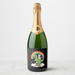 Étiquettes Pour Bouteilles De Vin Mousseux Licorne Arc-en-Ciel Chevauchant T rex - Garçons Fi