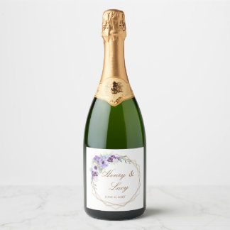 Étiquettes Pour Bouteilles De Vin Mousseux Lilac and Violet Floral Gold Oval Champagne